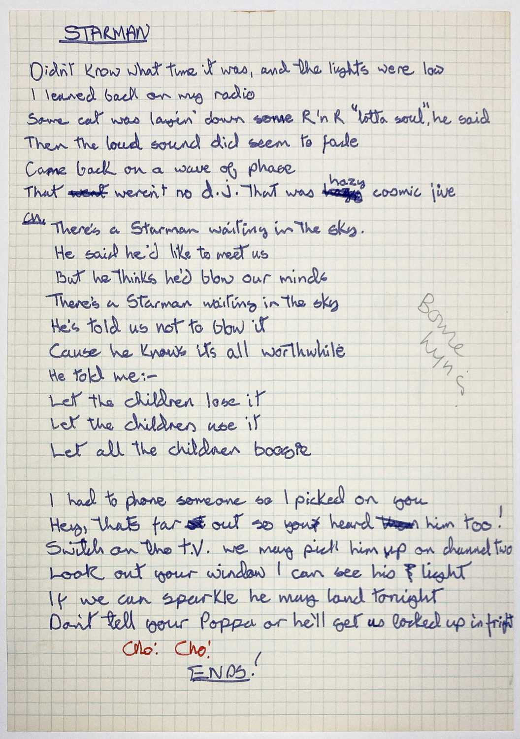 David Bowie Starman Handwritten Lyrics
