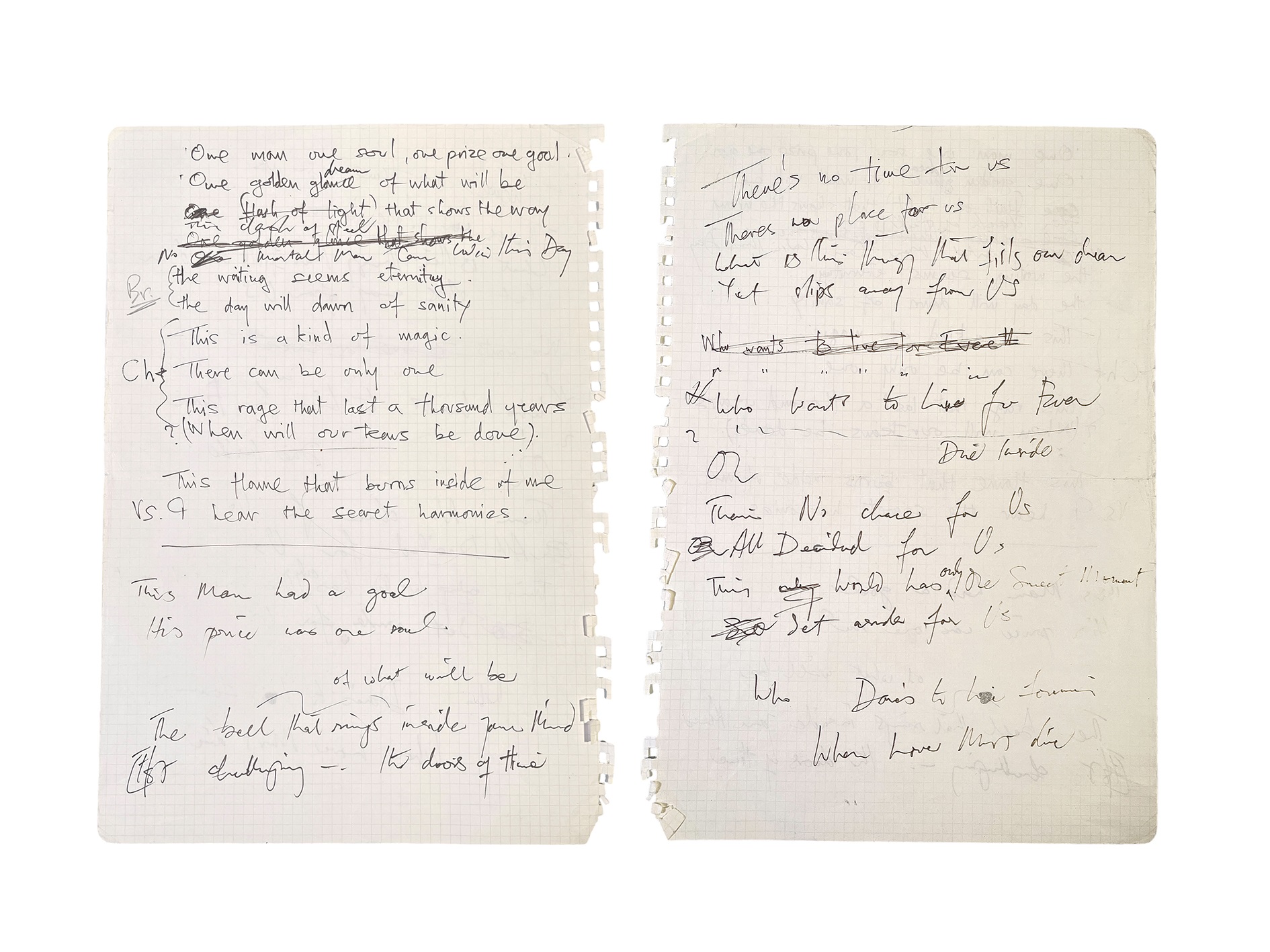 Freddie Mercury Handwritten Lyrics for A Kind of Magic and Who Wants to Live Forever